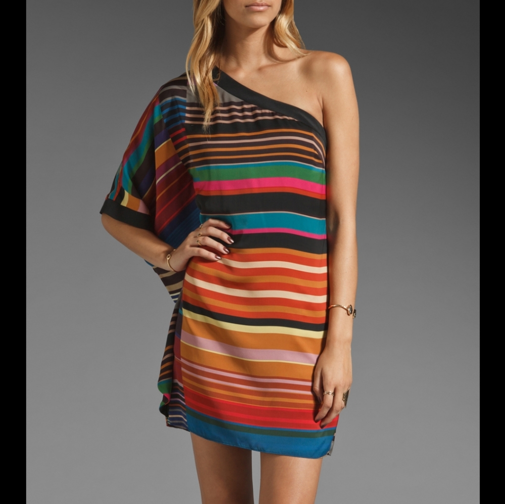 Trina Turk Dress Striped Wonderland One Shoulder 4